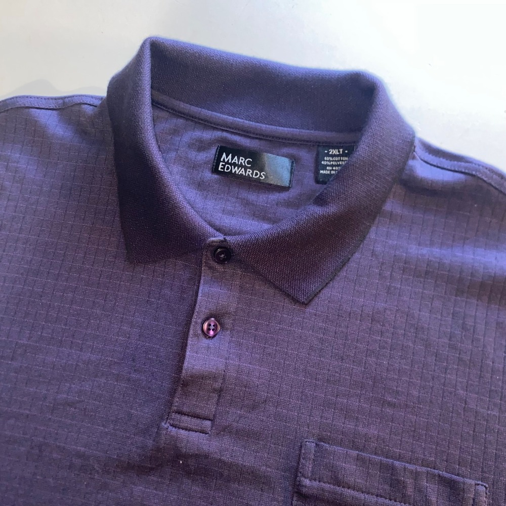 Marc Edwards Mens 2XLT Purple Grid Textured Short Sleeve Pocket Polo Shirt